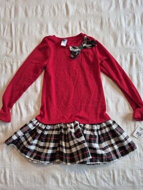 Dollie & Me girls size 10 red shirt with plaid bottom & bow tunic NEW